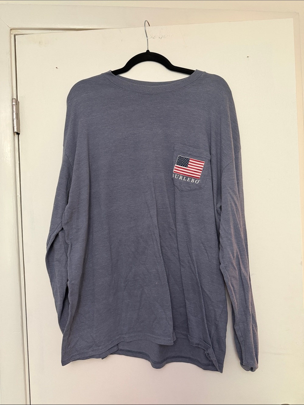 Slate Blue Long Sleeve Pocket Tee with Flag Patch USA